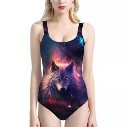 Belidome Damen Einteiler Badeanzüge Bauchweg Bademode, Wolf Galaxie, XL von Belidome