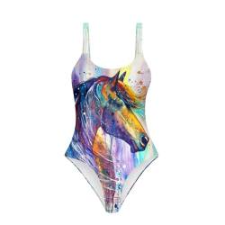 Belidome Einteiliger Badeanzug für Damen, Aquarell-Pferd, 52 von Belidome