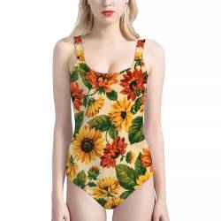 Belidome Einteiliger Badeanzug für Damen, Sonnenblumen-Blumenmuster, XL von Belidome