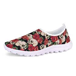 Belidome Skull Floral Sommer Mesh Sneakers Slip on Flache weiche atmungsaktive Schuhe Trainer Walk von Belidome