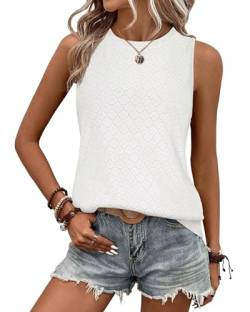 BellaDila Damen Öse Sommer Tank Top Locker Rundhals Ärmellos T Shirt Elegant Ohne Arm Bluse Oberteile Tops 2024, Weiß, S von BellaDila