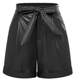 Belle Poque Casual Short mit Schleife Sommer Leder Kurze Hose Schwarz M von Belle Poque