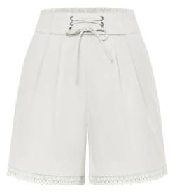 Damen Kurze Hose Vintage High Waist Bermuda Shorts Baumwolle Shorts Weite Hose Sommer Elfenbein S von Belle Poque