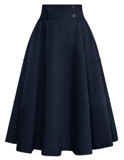 Damen Maxirock Mittelalter A Linie High Waist Stufenrock Gothic Trachtenrock Skirt Blau XL von Belle Poque