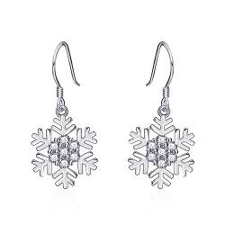 Bellitia Jewelry 925 Sterling Silber Damen Schneeflocke Dangle Ohrringe, CZ Diamant Snowflake Baumelnd Ohrringe für Frauen Mädchen von Bellitia Jewelry