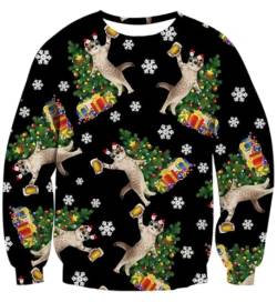 Belovecol Herren Christmas Sweater Katze Bier Print Sweatshirts Pullover Langarm Hässliche Weihnachten Pullover Schwarz XL von Belovecol