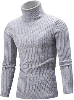 Belovecol Herren Rollkragenpullover Grau Pullover Rollkragen Slim Fit Feinstrick Twisted Sweater XL von Belovecol