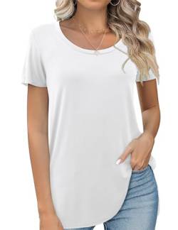 Beluring Damen Tshirt Rundhals Longshirt Kurzarm Oberteile Einfarbig Shirt Weiß S von Beluring