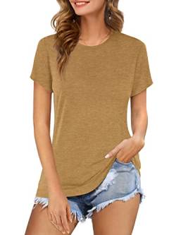 Beluring Oberteile Rundhalsausschnitt Tops Damen T-Shirt Sommer Lang Sommerbluse Shirt Kaffee XL von Beluring