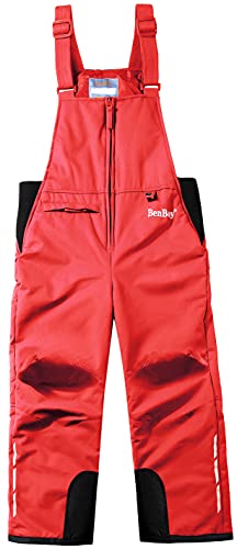 BenBoy Kinder Skihose Schneehose Wasserdicht Softshellhose Gefüttert Warm Hosenträgerhose Latzhose Winddicht Outdoorhose Winter Jungen Mädchen Snowboardhose HXK7223-Red-176 von BenBoy