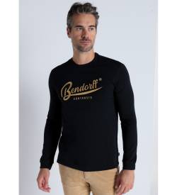 Bendorff für Herren. 850485284 Langärmeliges T-Shirt mit Prägung und Stickerei schwarz (S), Lässig, Baumwolle, Langarm von Bendorff