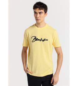 Bendorff für Herren. 850645364 Kurzarm-T-Shirt mit gelbem Chenille-Logo (L), Lässig, Baumwolle von Bendorff