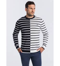 Bendorff für Herren. 870245192 Box-Clared-Pullover navy, weiß (XXL), Lässig, Baumwolle, Langarm, Marine von Bendorff