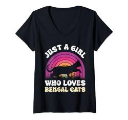 Damen Bengalkatze JUST A GIRL WHO LOVES BENGAL CATS Vintage T-Shirt mit V-Ausschnitt von Bengalkatzen Geschenk Bengal Katzen Besitzer Shirt