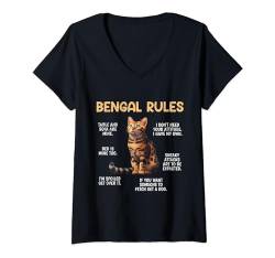 Damen Bengalkatze Lustig BENGAL RULES Bengalkatzen Besitzer T-Shirt mit V-Ausschnitt von Bengalkatzen Geschenk Bengal Katzen Besitzer Shirt