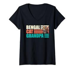 Damen Bengalkatzen BENGAL CAT GRANDPA Vintage Bengal Katzenopa T-Shirt mit V-Ausschnitt von Bengalkatzen Geschenk Bengal Katzen Besitzer Shirt