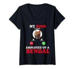 Damen Bengalkatzen MY BOSS ANGESTELLTER EINER BENGAL Lustiges T-Shirt mit V-Ausschnitt von Bengalkatzen Geschenk Bengal Katzen Besitzer Shirt