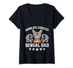 Damen Bengalkatzen Papa WORLD'S COOLEST BENGAL DAD Katzenpapa T-Shirt mit V-Ausschnitt von Bengalkatzen Geschenk Bengal Katzen Besitzer Shirt