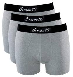 Benonetti Boxershorts Herren Männer Unterhosen mit elastischem Bund ohne Einschneiden und störendes Etikett, atmungsaktive Retro Unterwäsche aus Baumwolle, Anti-Loch Garantie - 3er Set in grau (M) von Benonetti