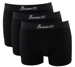 Benonetti Boxershorts Herren Männer Unterhosen mit elastischem Bund ohne Einschneiden und störendes Etikett, atmungsaktive Retro Unterwäsche aus Baumwolle, Anti-Loch Garantie - 3er Set in schwarz (M) von Benonetti