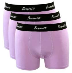 Benonetti Boxershorts Herren Männer Unterhosen mit elastischem Bund ohne Einschneiden und störendes Etikett, atmungsaktive Retro Unterwäsche aus Baumwolle, Anti-Loch Garantie - 3er Set in Flieder (M) von Benonetti