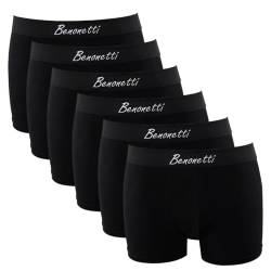 Benonetti Boxershorts Herren Männer Unterhosen mit Stretchbund ohne Einschneiden u. störendes Etikett, atmungsaktive Sport Retro Unterwäsche aus Baumwolle, Anti-Loch Garantie - 6er Set in schwarz (M) von Benonetti