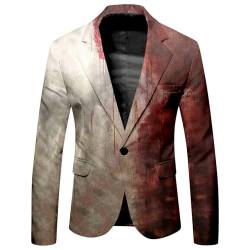 Anzug Jacket Herren Blazerjacke Halloween Sakko Herren Hässliche Horror Blazer Blutiges Bedruckt Bluse Gruseliges Oberteil Leicht Festlich Kleidung Herren Cosplay Kostüm von Beokeuioe