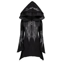 Beokeuioe Kapuzenjacke Sweatjacke Damen Lange Gothic Sweatshirt Winter Lang Kapuzenmantel Punk Hoodies Mit Kapuze und Reißverschluss Kapuzenpullover Outwear Mantel Jacke von Beokeuioe