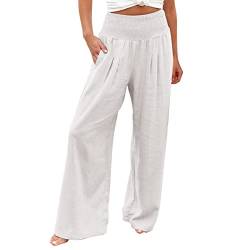 Beokeuioe Leinenhose Leichte Sommerhose Hosen Sommer Stoffhose Hosenrock Weite Palazzo Plissee Hose Culotte Strandhose Damen Sommer Leicht Wide Leg Pants Women Lang Elegant von Beokeuioe