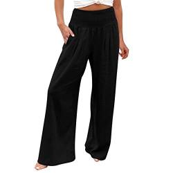 Beokeuioe Leinenhose Leichte Sommerhose Hosen Sommer Stoffhose Hosenrock Weite Palazzo Plissee Hose Culotte Strandhose Damen Sommer Leicht Wide Leg Pants Women Lang Elegant von Beokeuioe