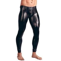 Beokeuioe Schwarz Leggings Herren Leder Hosen Wetlook Tight Pants Männer Lange Hose Herren Wetlook-Longpants schwarz mit Einsätzen und Taschen aus Netzmaterial Lange von Beokeuioe