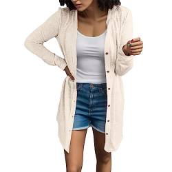 Beokeuioe Strickjacke Damen Sommer Leichte Strickjacke Lang mit Taschen und Knöpfen Long Elegant Cardigan V-Ausschnitt Knopfleiste Schulterjacke Top Sommer Dünne Mantel Strickmantel von Beokeuioe