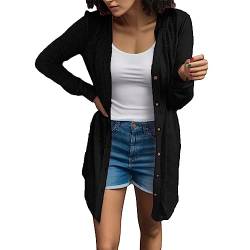 Beokeuioe Strickjacke Damen Sommer Leichte Strickjacke Lang mit Taschen und Knöpfen Long Elegant Cardigan V-Ausschnitt Knopfleiste Schulterjacke Top Sommer Dünne Mantel Strickmantel von Beokeuioe