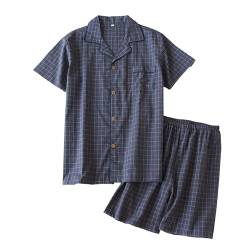 Beokeuioe T-Shirt Pyjamahose Herren Schlafanzug Kurz Baumwolle mit Knöpfen Sommer Zweiteilig Set Kurzarm Nightwear Set Hausanzug Nachthemd + shorts von Beokeuioe