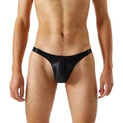 Beokeuioe Tangas für Männer Herren String Thong Sexy Slips Lack Briefs Unterwäsche Wetlook G- String Unterhosen für Sport T-Back Thongs Latex Slip mit Penis Ring Latexslip von Beokeuioe