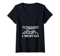 Damen Die Berge rufen - Teton Range T-Shirt mit V-Ausschnitt von Bergsteigen in USA