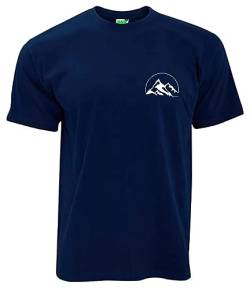 T-Shirt Kleines Brustlogo Berg-Welt Design Herren-Shirt Kurzarm Brustdruck | Navyblau | Größe L von Bergwelt