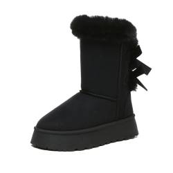 Bernal Halbwadenlange Schneestiefel für Damen, mit Fliege, Kunstfell, gefüttert, Slipper, Winter, warm, bequem, Outdoor, Kaltschneestiefel, Schwarz, 42 EU von Bernal