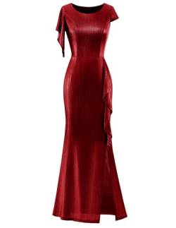 Berylove Ballkleider Damen Lang Abendkleider Glitzer Kleid Elegant Fischschwanzkleid Hochzeitskleid Partykleid Damen Sexy BLS0020 Burgundy L von Berylove