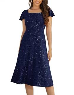 Berylove Kleid Konfirmation Kleid Glitzer Damen Ballkleider Damen Abendkleid Damen Elegant Damenkleider Sommer Jugendweihe Kleider BLS005 Navy S von Berylove