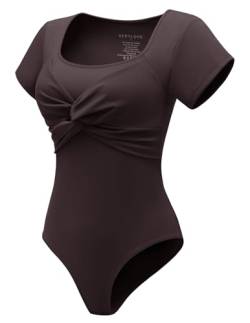 Berylove Shape Up Bodysuit Damen Body Tshirt Basic Freizeit Arbeit Sport BLBS002 Cocoa 2XL von Berylove