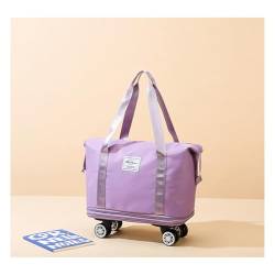 Reisetasche Mit Rollen Damen Erweiterbare, Abnehmbare RäDer, Tasche Weekender Wasserdicht, VerschleißFest, Reisetasche Mit Rollen XXL Geeignet FüR Camping,Purple von BesBet