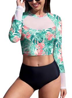 BesserBay Damen Schnelltrocknend Surf Shirt Bauchfrei UV Shirts Sonnenschutz UPF 50+ Grün Langarm Rash Guard M von BesserBay