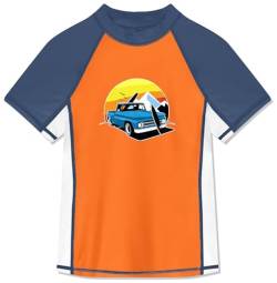 BesserBay Kinder Atmungsaktiv Kurzarm Badeshirt Schwimmshirt Bademode UV Shirt Orange UV-Shutz Rashguard 120 von BesserBay