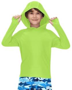 BesserBay Kinder Langarm Grün UV Shirt Bademode Schwimmshirt Kapuzen mit UV-Shutz UPF 50+ Rashguard 130 von BesserBay