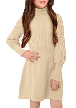 BesserBay Mädchen Abendkleider Langarm Rollkragen Tunika Winter Pulloverkleid Elegant Strickkleid Beige 130 von BesserBay