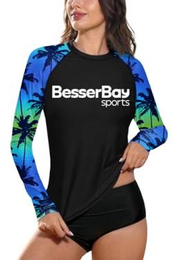 Rash Guard Damen Atmungsaktive Dehnbare Schwimmshirt Langarm Surfshirt Stehkragen Sonnenschutz UV Shirt 17A9 36 EU/Small von BesserBay