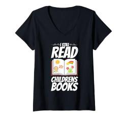 Damen Der beste Bücherwurm, der immer noch Kinderbücher liest, Buchliebhaber lesen T-Shirt mit V-Ausschnitt von Best Bookworm Gift Library Apparel