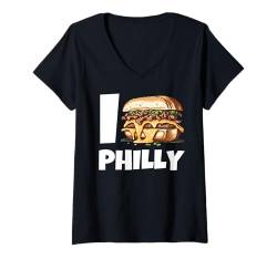 Damen Beste Cheesesteak-Kunst für Männer und Frauen, Kid Philly Sandwich liebt T-Shirt mit V-Ausschnitt von Best Cheesesteak Gift Sandwich Lovers