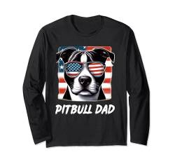 Amerikanische US-Flagge 4. Juli Rot Weiß Blau Pitbull Mom Dad Langarmshirt von Best Pitbull Dad Ever American Flag Vintage Design